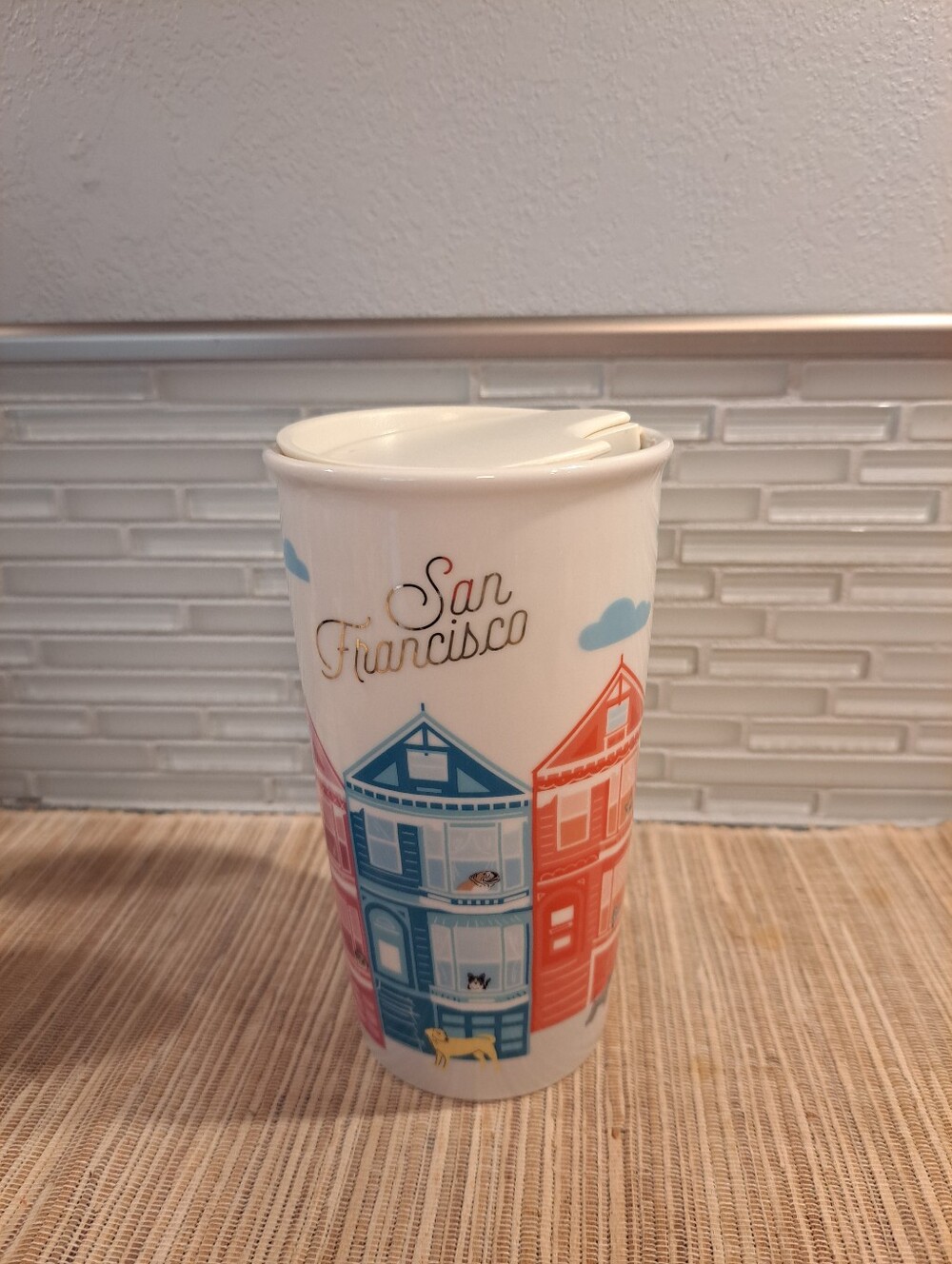 Starbucks San Francisco Ceramic Tumbler. 12 Oz W/ Lid